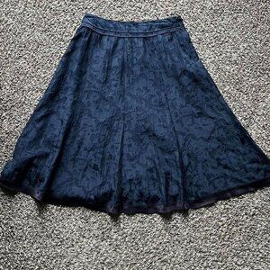 Talbots Skirt Womens Petite Small Navy Blue Silk/Cotton Fairy Flowy Midi Skirt